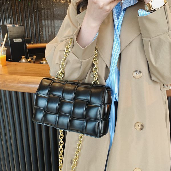 

weave flap bags for women 2020 trend pu leather handbags plaid tote bag with chain strap shoulder bag samll black crossbody bag c0225