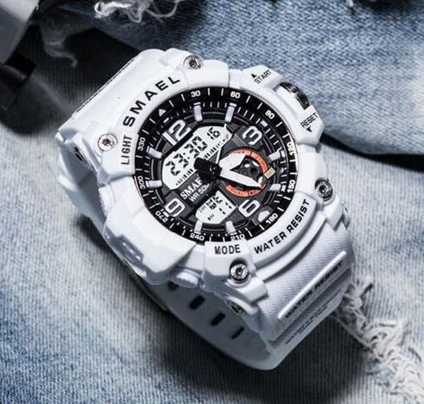 

new smael 44mm 1808 quartz ditigal mens womens watch multifunction boy white tup strap student watches a06b7, Slivery;brown