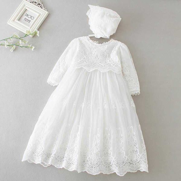 Neonate nate al dettaglio Battesimo Abito da principessa bianco Costumi di compleanno per neonati Abiti da sposa in pizzo carino 6130BB 210610