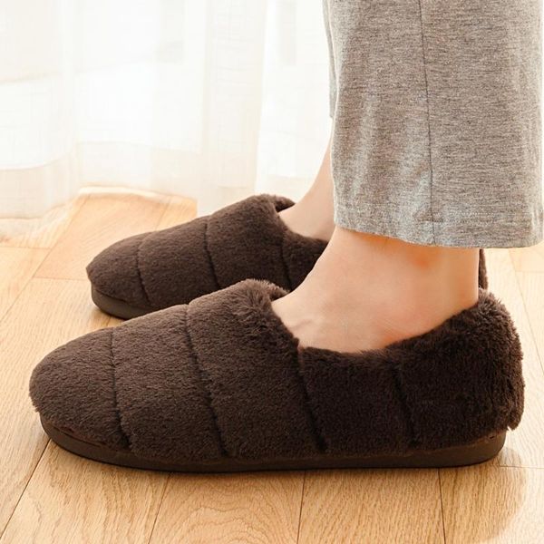 

slippers home winter warm plush flip flops shoes couple soft bottom fur slides cute cotton, Black