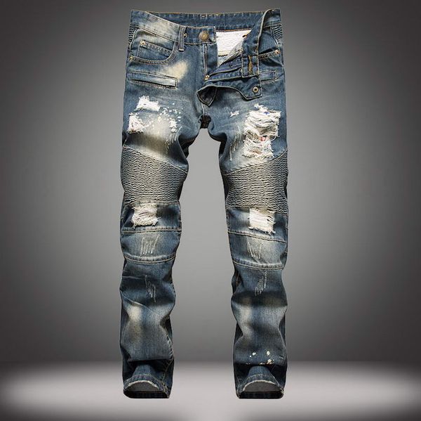 

new brand men jeans fashion ripped jeans men straight fit jeans, Blue