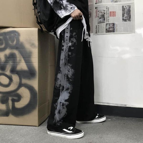 

women's pants & capris 2021 spring autumn goth women wide leg streetwear high waist oversized trousers womans straight couple clothes p, Black;white