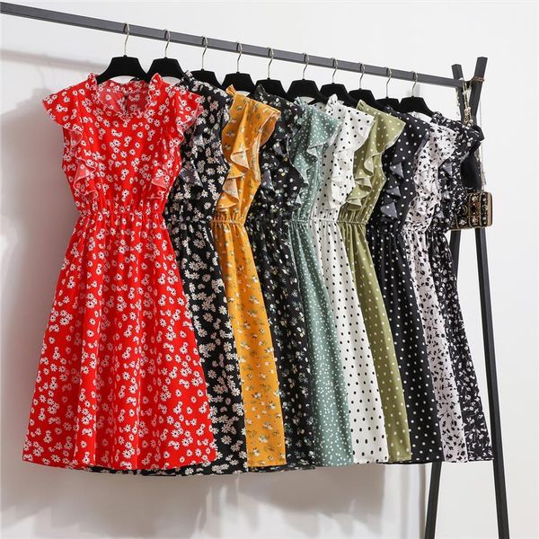 

elegant sundress ruffles womens dresses knee length clothes red, Black;gray