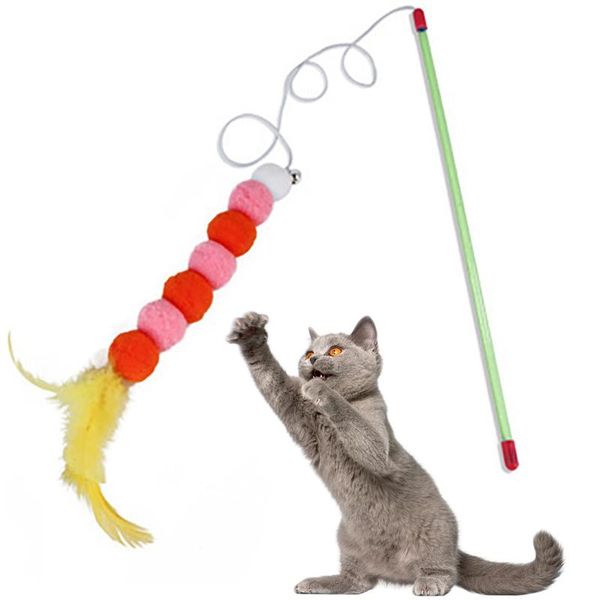 

cat toys pom pet toy wand interactive funny stick feather teaser kitten with bell cats