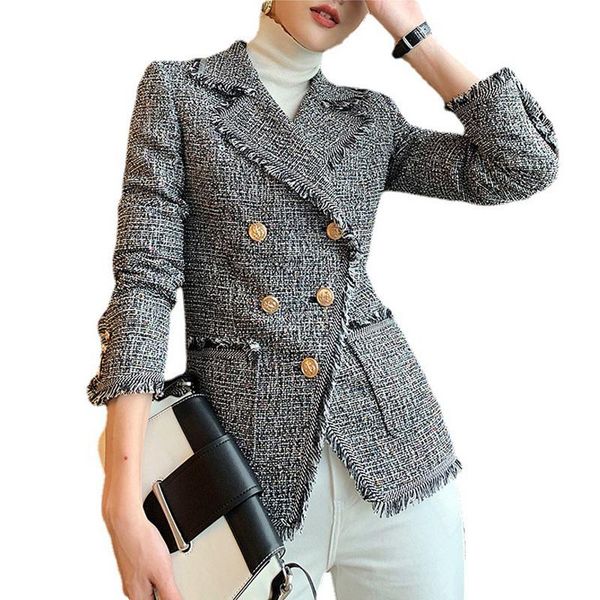 

women's suits & blazers womens suit tweed checkered blazer autumn rivet double breasted office coats casual chic ladies jackets femme t, White;black