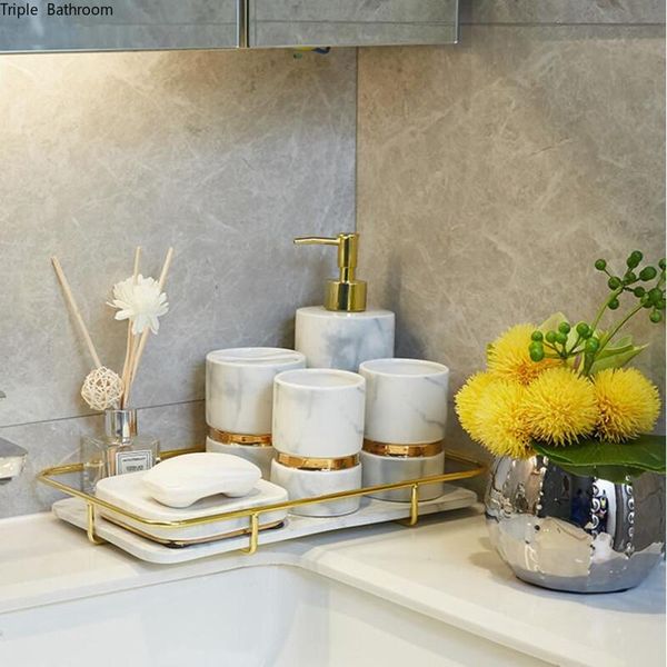 

bath accessory set european upscale ceramic bathroom marble soap dispenser gargle cup toothbrush holder dish household wash