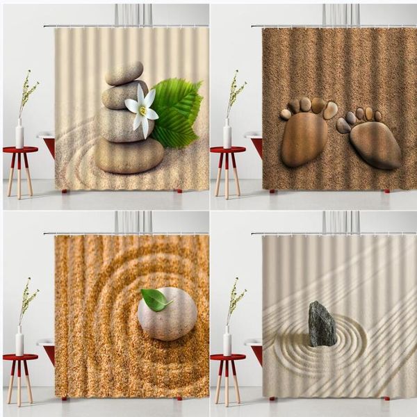

shower curtains beach zen stone curtain flowers creative footprint pattern bathroom decor polyester washable bath hanging set