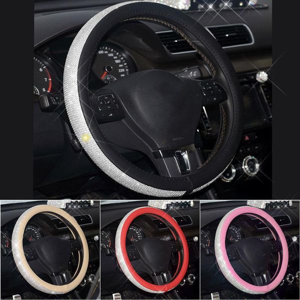 

steering wheel covers universal shiny rhinestones leather protector cover wrap for cars trucks suvs decor supplies