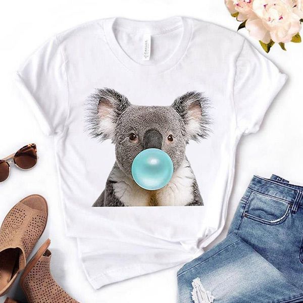 

female t shirt koala chewing gum print female t shirt o collar casual harajuku t shirt to his wife yong girl top, White