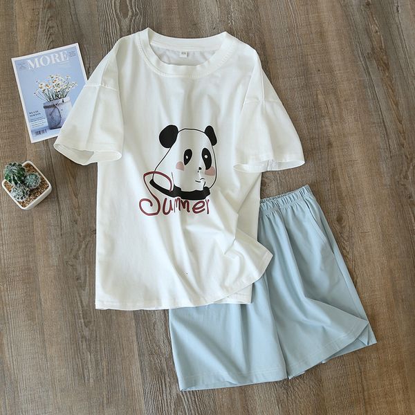 

2021 new women's pajamas short-sleeved cotton two-piece ladies thin summer casual jacket shorts suit home service 9d07, Black;brown