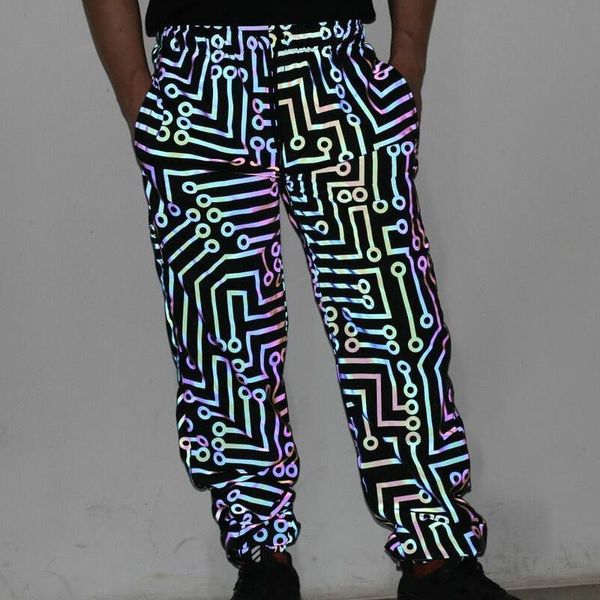 

men's pants mens mushroom reflective shiny colorful hip hop dance fluorescent night sporting joggers cargo, Black