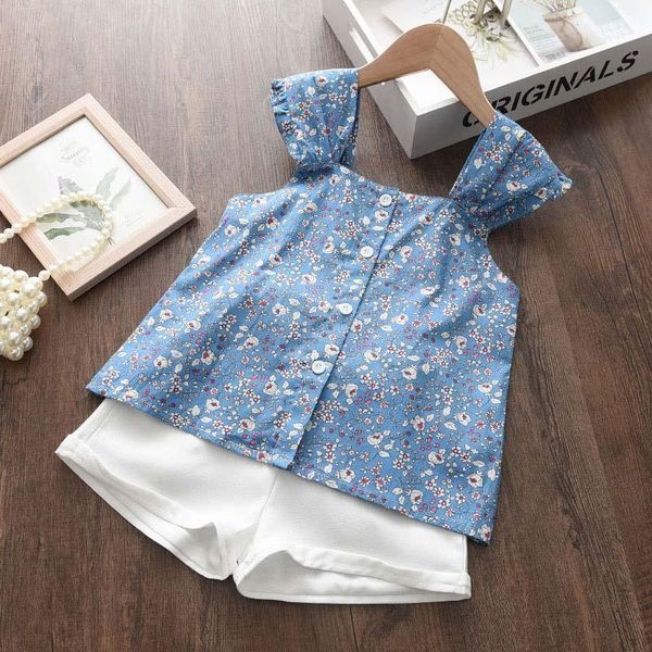

clothing sets girls sleeveless clothes suits summer kids baby floral t-shirt and short outfits children casual for 2-6 years, White