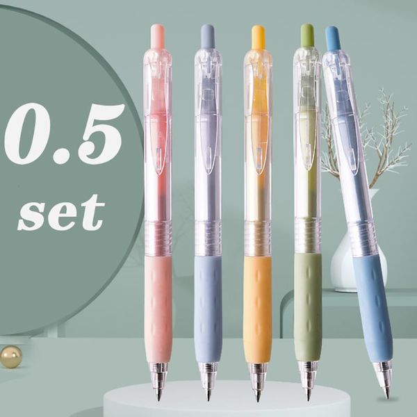 

ballpoint pens quick-drying gel pen 0.5mm press morandi color green powder yellow sky blue grey learning office set, Blue;orange