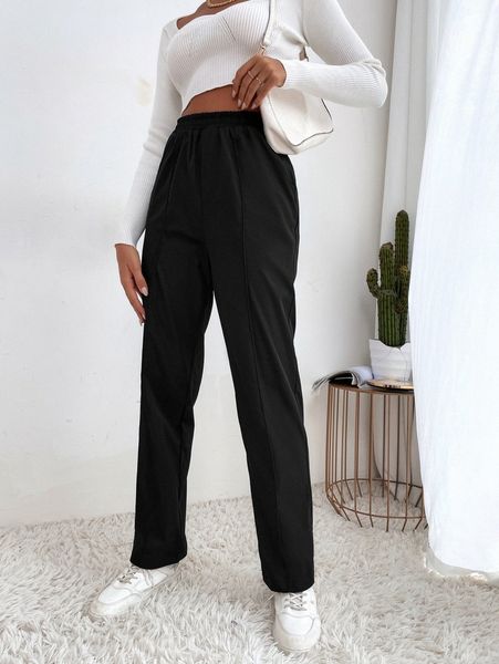 

seam detail slant pockets pants a9ko#, Black;white