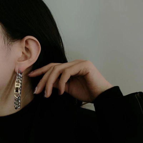 

hbp fashion niche design metal thick chain strap buckle, cool long style, exaggerated personality, earrings and earrings, female, Silver