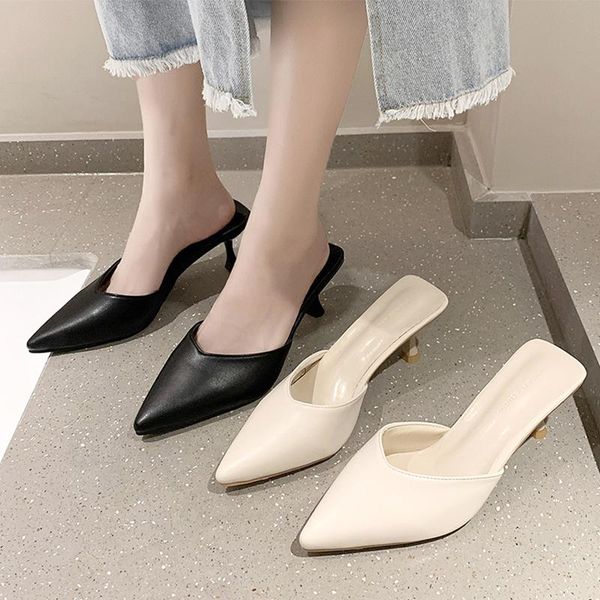 

slippers shoes soft cover toe med luxury slides thin heels mules for women 2021 platform pantofle comfort designer summer se, Black