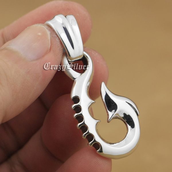 

linsion fish hook pendant 925 sterling silver mens biker punk jewelryy 9v008