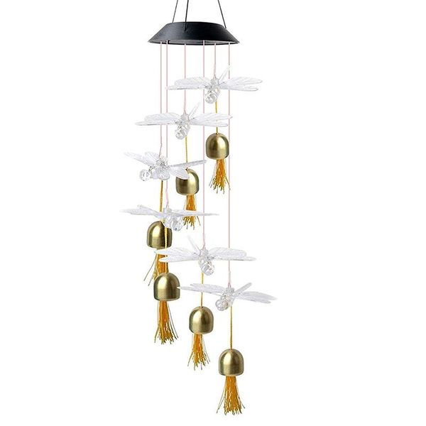 

decorative objects & figurines waterproof solar dragonfly wind chime color changing led with bell outdoor hanging decor romantic patio light