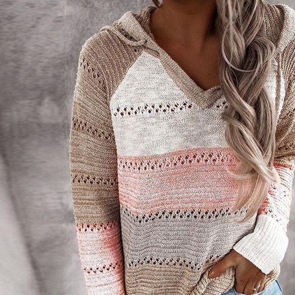 

womens women sweaters colorful stripes autumn winter long sleeve hooded pullover knitted jumper pull femme sweater pullove, White;black