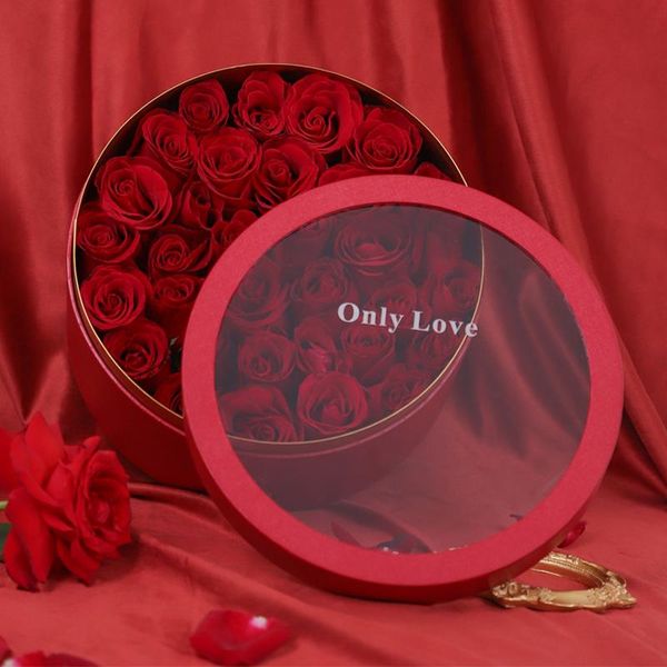 

gift wrap transparent fruit rose preserved flowers box round heart-shaped hug bucket package storage wedding valentine's day