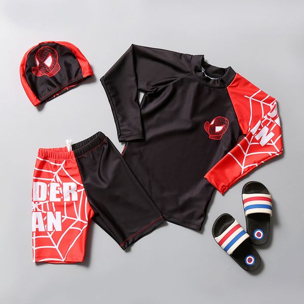 

long sleeve suit big sunscreen boy's baby boy student shorts korean split children's swimsuit, White;black