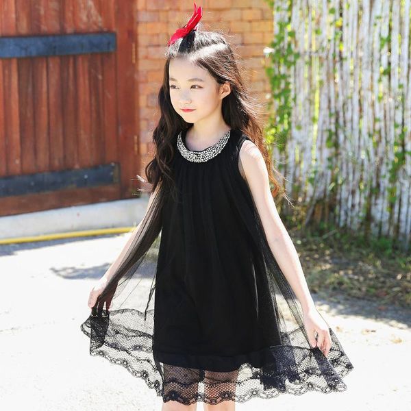

girl's dresses summer kids sleeveless black mesh dress for girls clothing size6 8 10 12 14 15year teenage girl students elegance prince, Red;yellow