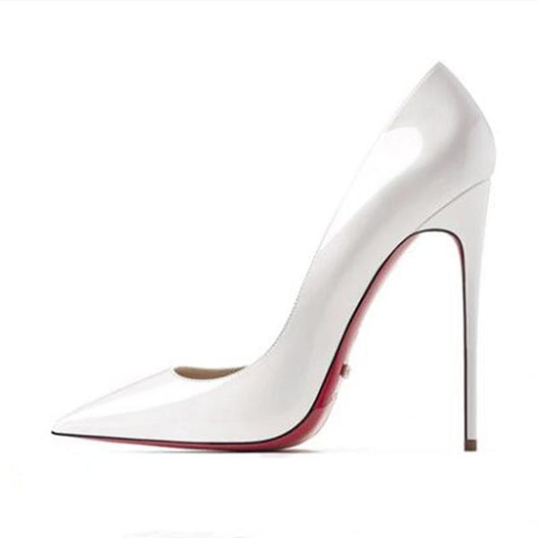 

dress shoes classic white women pumps summer women's high heeled shallow stilettos red bottom shoe genuine leather 12cm heel, Black