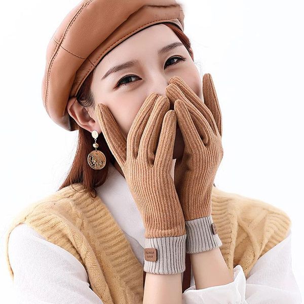 

sports gloves autumn winter warm for women girls touch screen breathable dsriving cycling ladies striped stylish, Black