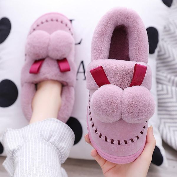 

slippers cotton for male lovers korean lovely hair indoor warm anti-skid winter women with, Black