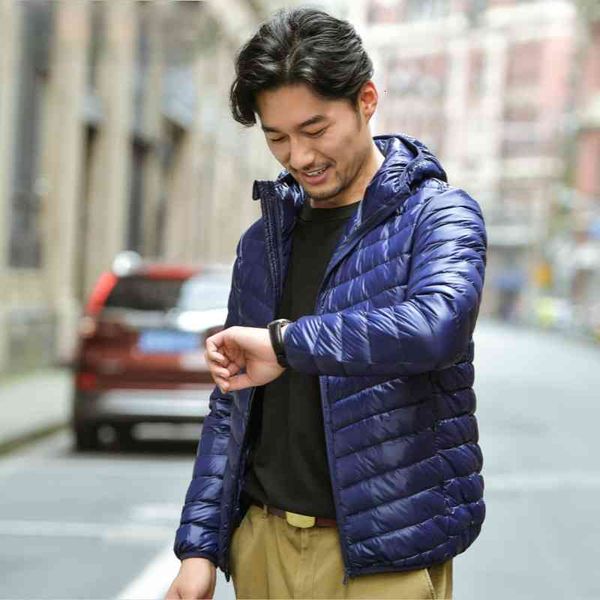 

men 2021 autumn winter fashion ultralight white down jackets male hooded oversized short casual warm overcoats w331, Black