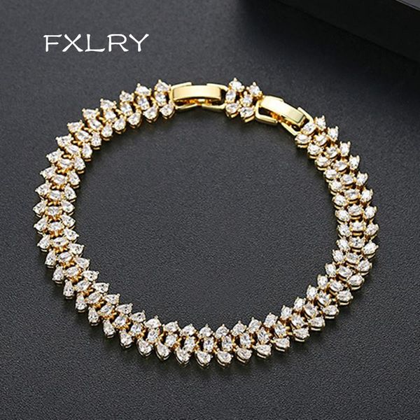 

link, chain fxlry luxury golden color cubic zirconia micro pave setting trendy bracelet for women wedding dating jewe, Black