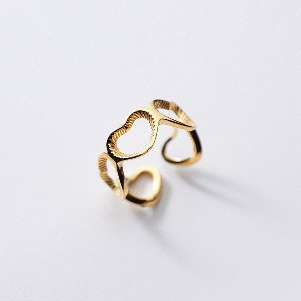 

cluster rings a00626 hollow opening adjustable love heart charm ring for women genuine 925 sterling silver hip hop punk party jewelry, Golden;silver
