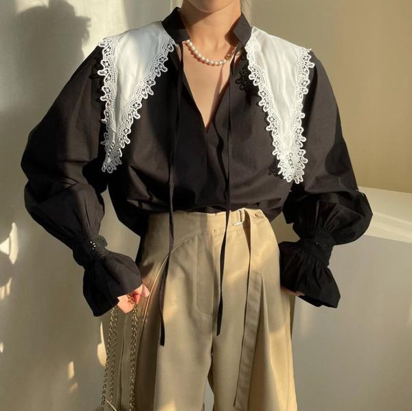 

women's blouses & shirts oversize women spring femme casual lace womens blouse fall girls shirt long sleeve plus size blusas summer, White