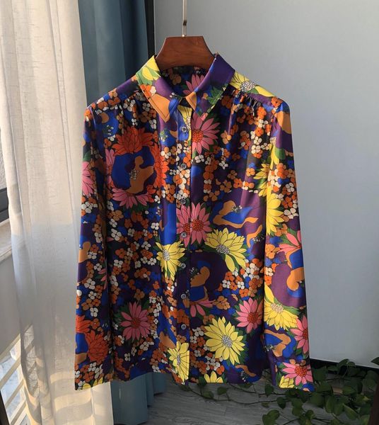 

2021 new women 100% silk floral blouse single-breasted prairie chic lady shirt female fashion turn-down collar blouses shirts w0gr, Black