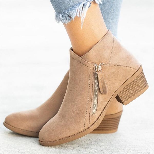 

sandals vintage low heels women retro pu leather ankle boots 2021 women's zip ladies shoes female short plus size 43, Black