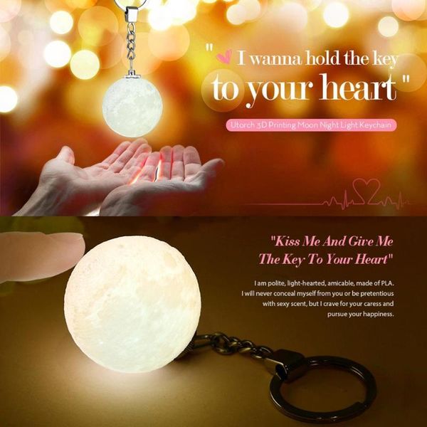 

night lights 2pcs portable mini 3d print moon light creative lamp bag key pendant home decoration planet keychain