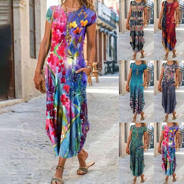 

t shirt summer o neck women dress printing long loose casual short sleeves shirts dresses, Black;gray