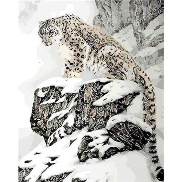 

diy hand painted canvas oil painting kit snow leopard drawing by numbers
