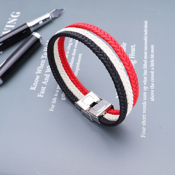 

new style handmade woven black white red cord link stiainless steel buckle bracelets