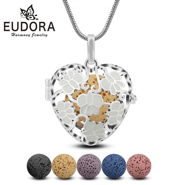 

pendants eudora 16/18/20 mm white butterfly flower cage necklace lava pendant perfume locket angel caller fine jewelry k223, Black