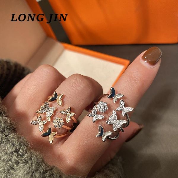 

wedding rings butterfly zircon open ring trend personality adjustable atmospheric luxury super gold color for women jewelry gift, Slivery;golden