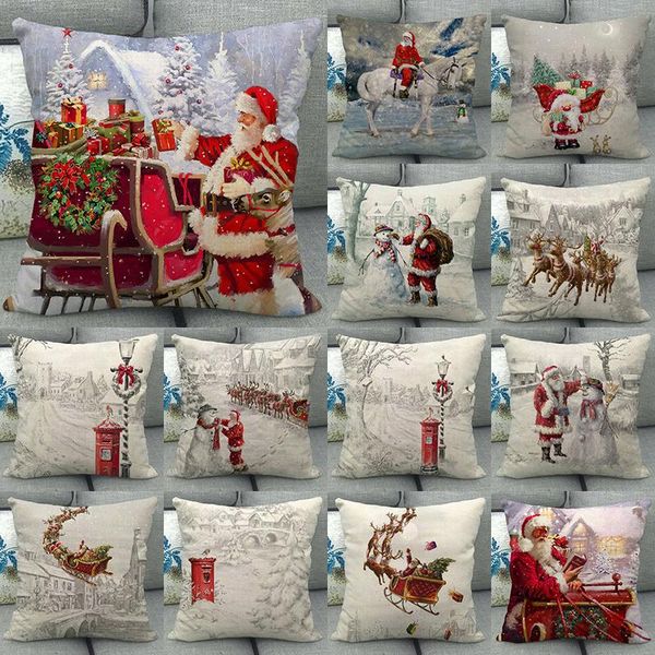 

cushion/decorative pillow year christmas tree elk santa claus pattern print throw cushion cover sofa home decorative case accessories