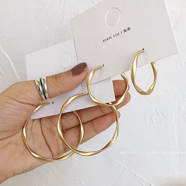 

korean trends gold round big hoop earrings punk simple statement cute ear rings hoops women fine girls metal jewelry brincos, Golden;silver