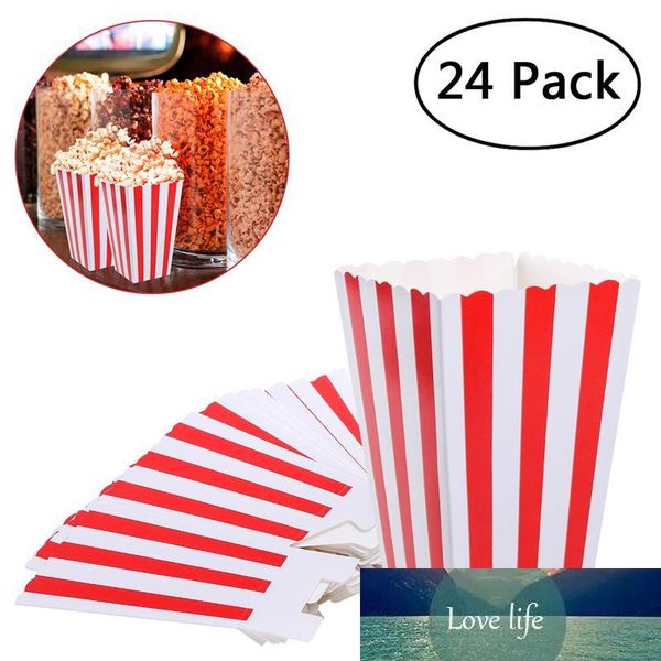 24 stücke Rot Streifen Popcorn Boxen Candy Box Halter Container Kartons Papier Taschen Für Kino Dessert Tische Hochzeit Gefälligkeiten