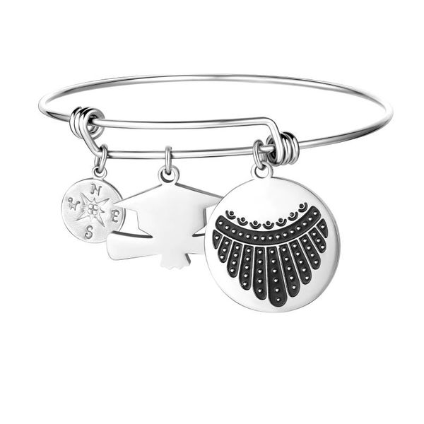 

bangle justice ginsberg feminist logo compass pendant for women stainless steel tension setting gift friend, Black