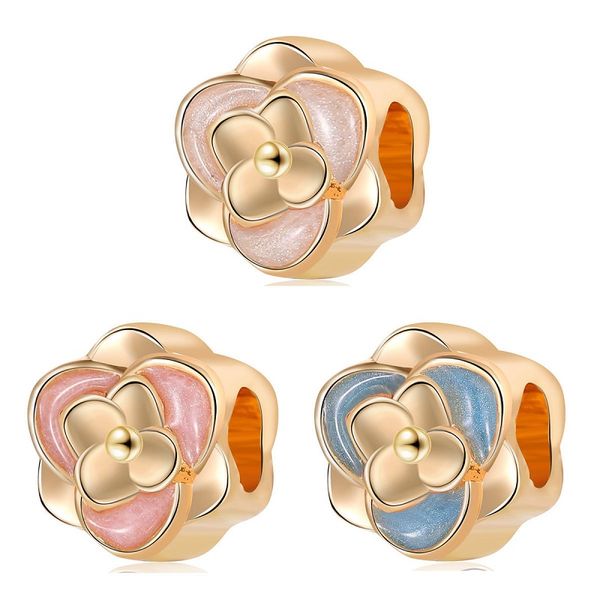 

fits pandora bracelets 20pcs pink white blue enamel flower silver charms beads fits pandora charms bracelet necklace for jewelry making 925, Black
