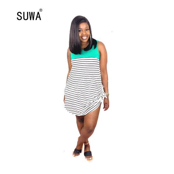 

2021 new contrast striped print loose casual women mini es summer plus size o neck sleeveless ladies high street qwvb, Black;gray