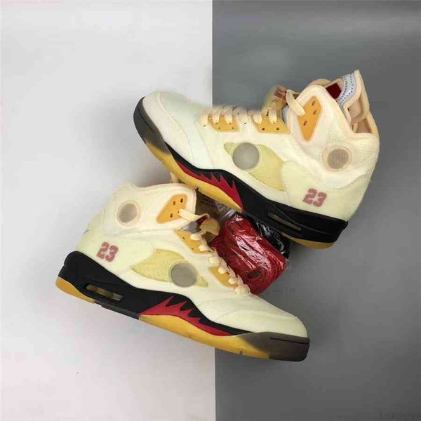 

release authentic 5 high off sail men athletic shoes white fire red-muslin-black yellow metallic 5s sneakers original 7-13