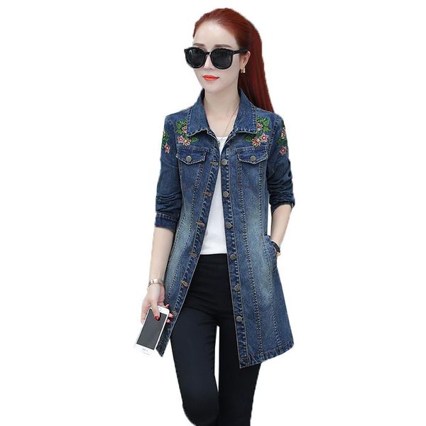 

women's jackets pring autumn denim jacket 2021 long sleeve embroidered retro slim plus size 5xl, Black;brown