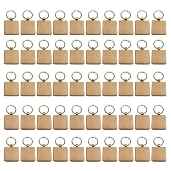 

50pcs diy blank wooden keychain square carved key ring wooden key ring 40 x 40 mm